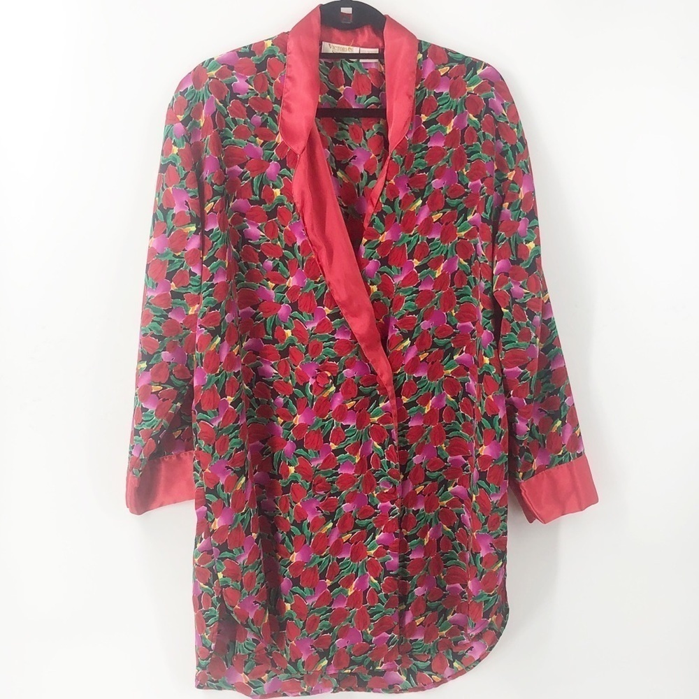 ✅ Vintage VICTORIA'S SECRET Gold Label Red Floral NightShirt MEDIUM